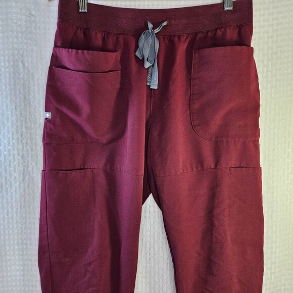 Figs Burgundy Jogger Scrub Pants With Drawstring Waist and pockets - Picture 2 of 10